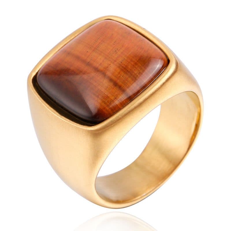 image-Men's Titanium Steel Geometric Ring with Turquoise Stone
