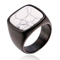 image-Men's Titanium Steel Geometric Ring with Turquoise Stone