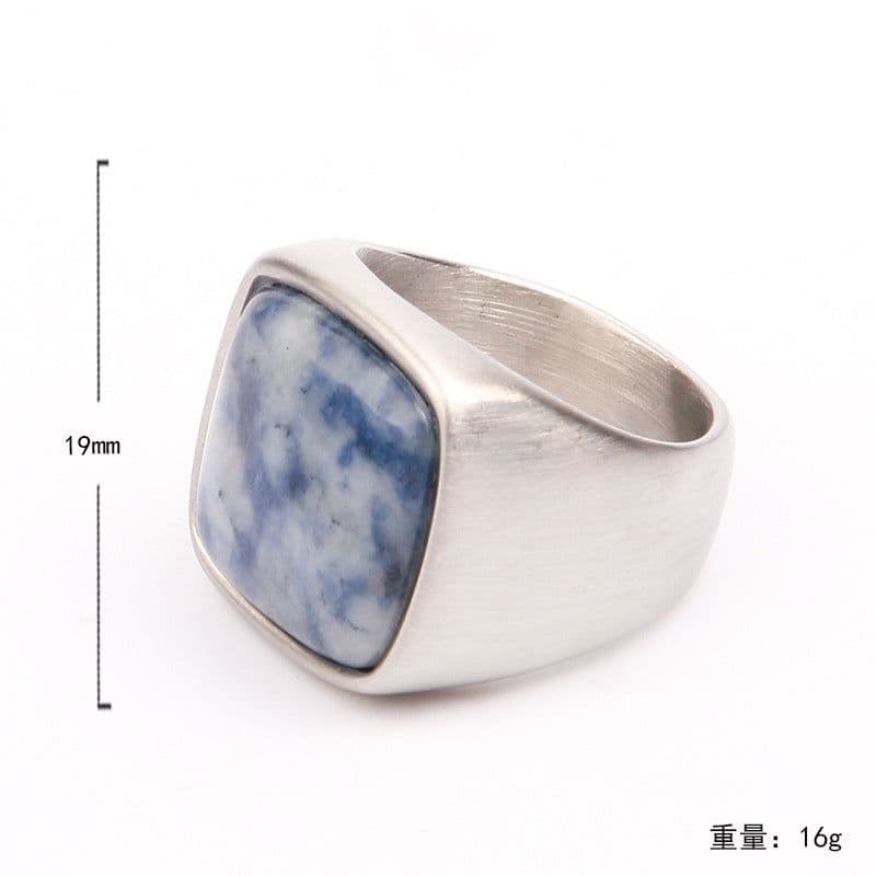 image-Men's Titanium Steel Geometric Ring with Turquoise Stone