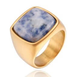 image-Men's Titanium Steel Geometric Ring with Turquoise Stone