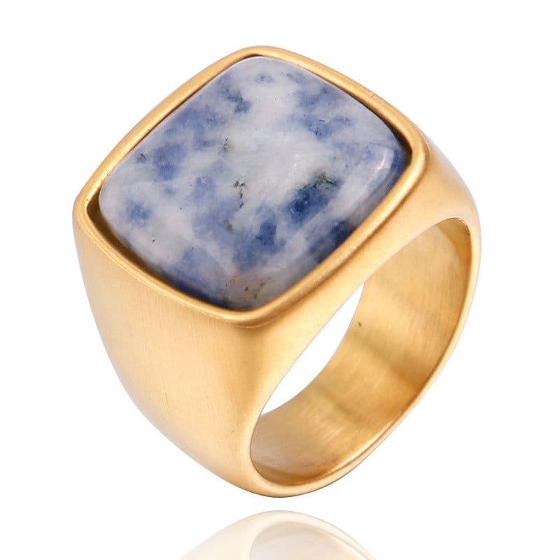 image-Men's Titanium Steel Geometric Ring with Turquoise Stone