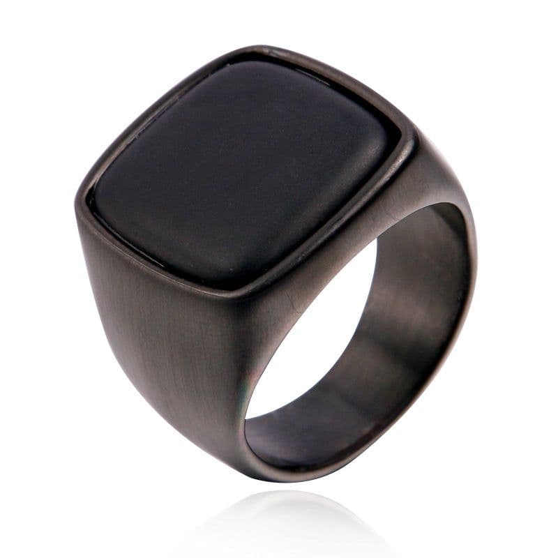 image-Men's Titanium Steel Geometric Ring with Turquoise Stone