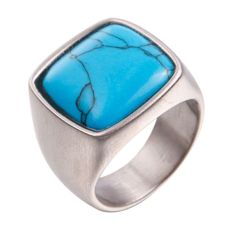 image-Men's Titanium Steel Geometric Ring with Turquoise Stone