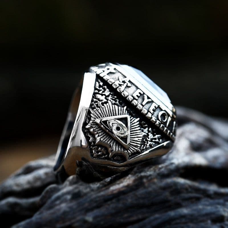 image-Steel Warrior Men's Titanium Steel Ring Retro Zircon Inlaid
