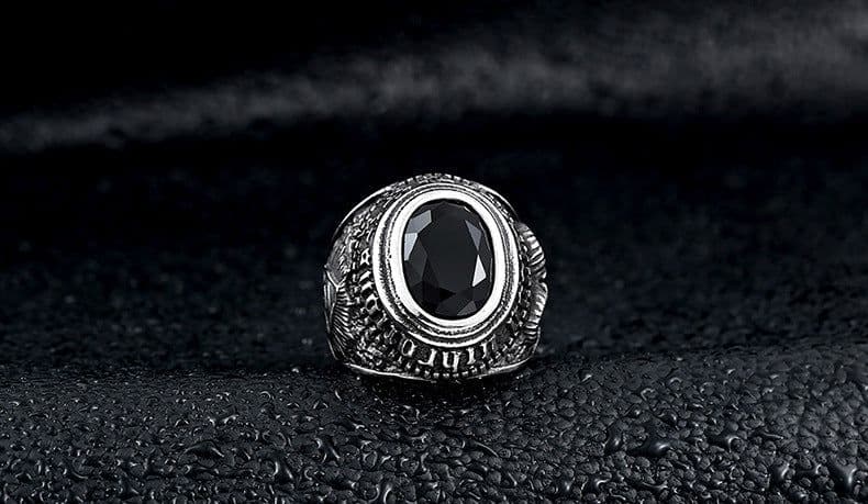 image-Steel Warrior Men's Titanium Steel Ring Retro Zircon Inlaid