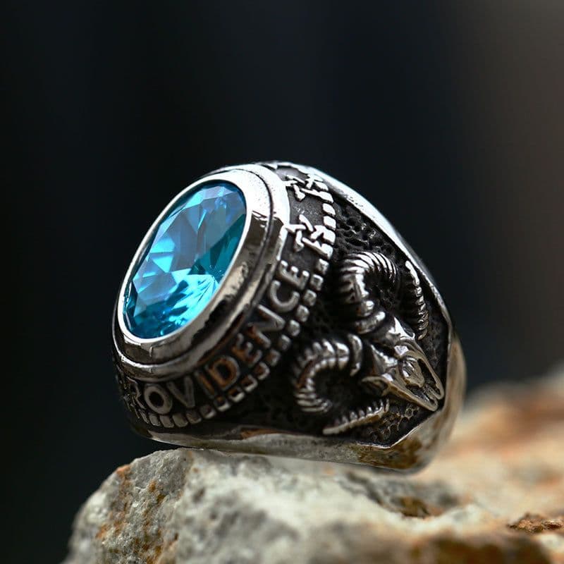 image-Steel Warrior Men's Titanium Steel Ring Retro Zircon Inlaid