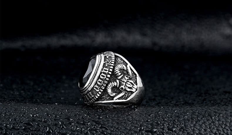 image-Steel Warrior Men's Titanium Steel Ring Retro Zircon Inlaid