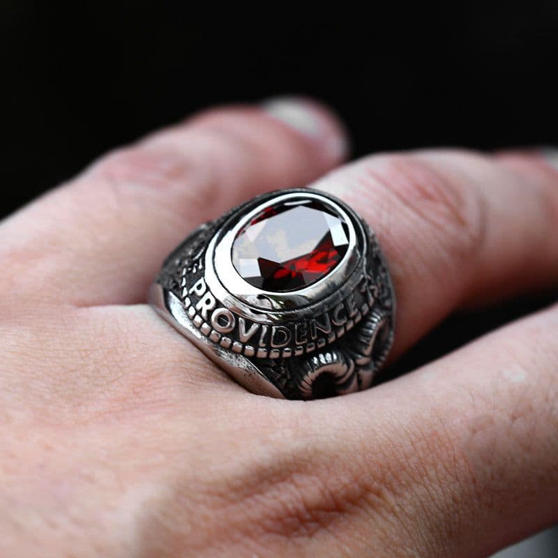 image-Steel Warrior Men's Titanium Steel Ring Retro Zircon Inlaid