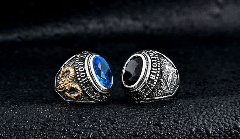 image-Steel Warrior Men's Titanium Steel Ring Retro Zircon Inlaid