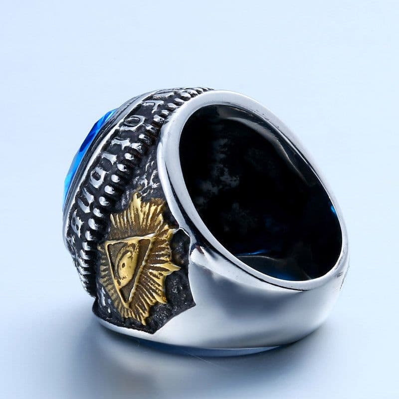 image-Steel Warrior Men's Titanium Steel Ring Retro Zircon Inlaid