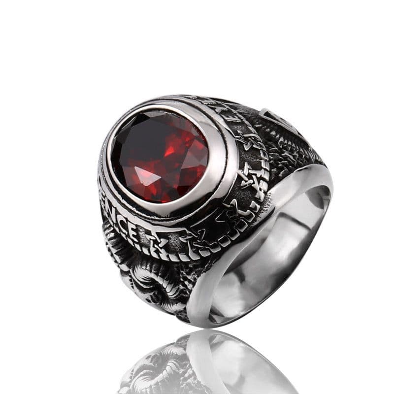 image-Steel Warrior Men's Titanium Steel Ring Retro Zircon Inlaid