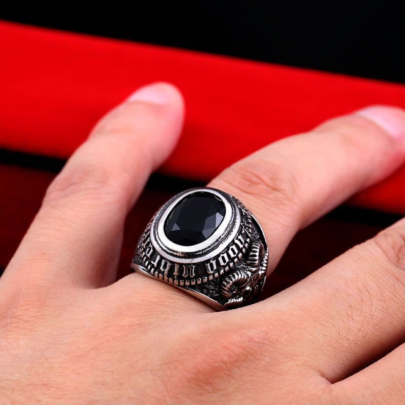 image-Steel Warrior Men's Titanium Steel Ring Retro Zircon Inlaid