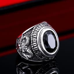 image-Steel Warrior Men's Titanium Steel Ring Retro Zircon Inlaid
