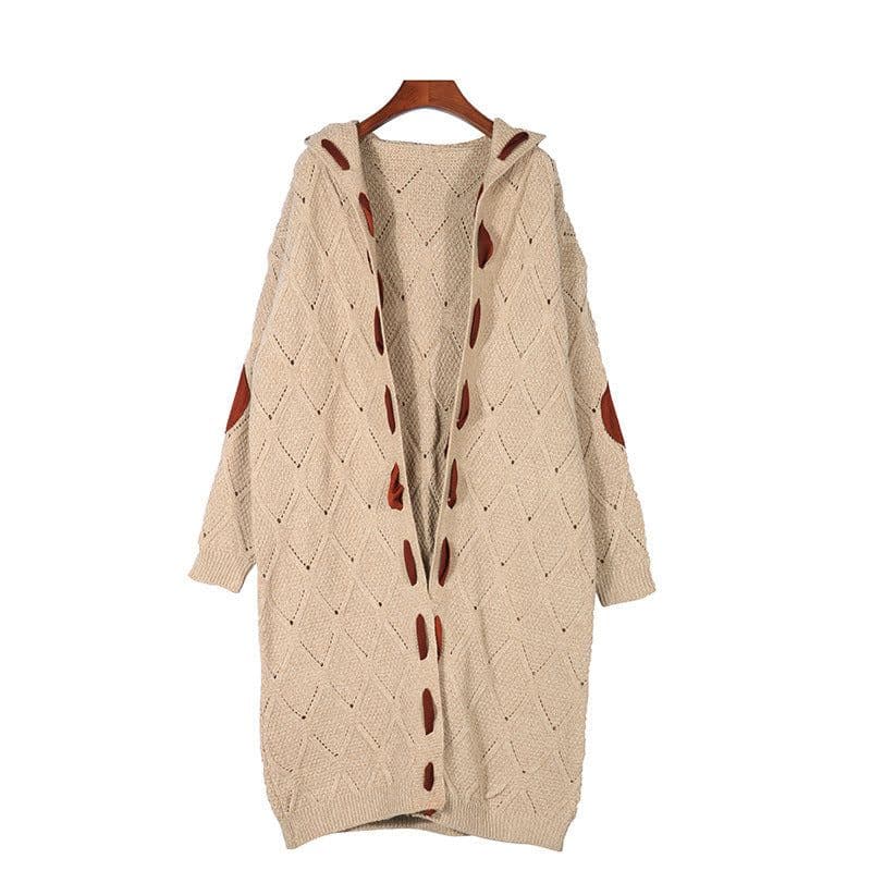 image-Women's Long Sleeve Hooded Cardigan Sweater Knit Coat M110
