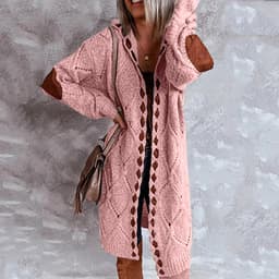 image-Women's Long Sleeve Hooded Cardigan Sweater Knit Coat M110