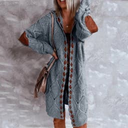image-Women's Long Sleeve Hooded Cardigan Sweater Knit Coat M110