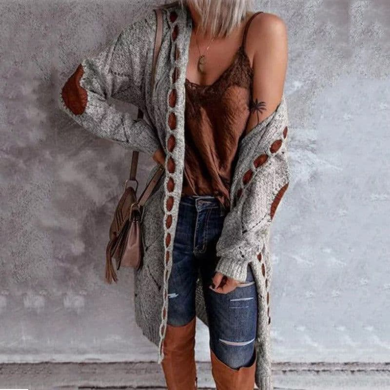 image-Women's Long Sleeve Hooded Cardigan Sweater Knit Coat M110