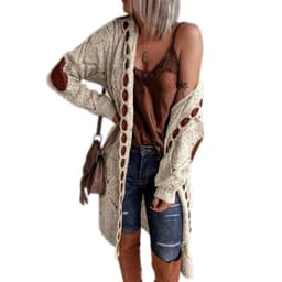 image-Women's Long Sleeve Hooded Cardigan Sweater Knit Coat M110