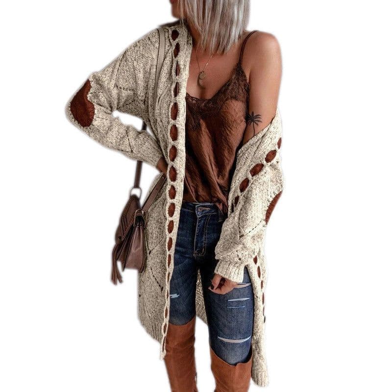 image-Women's Long Sleeve Hooded Cardigan Sweater Knit Coat M110