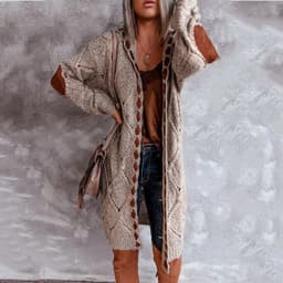 image-Women's Long Sleeve Hooded Cardigan Sweater Knit Coat M110