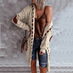 image-Women's Long Sleeve Hooded Cardigan Sweater Knit Coat M110