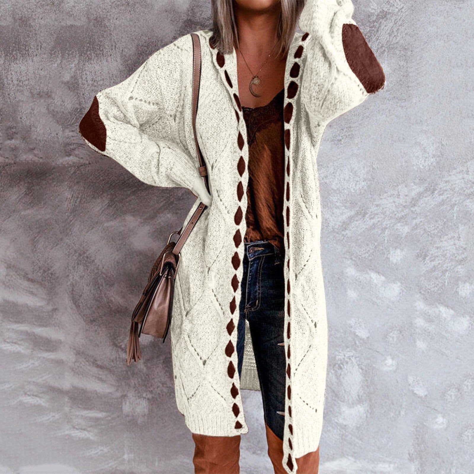 image-Women's Long Sleeve Hooded Cardigan Sweater Knit Coat M110