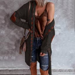 image-Women's Long Sleeve Hooded Cardigan Sweater Knit Coat M110