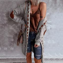 image-Women's Long Sleeve Hooded Cardigan Sweater Knit Coat M110