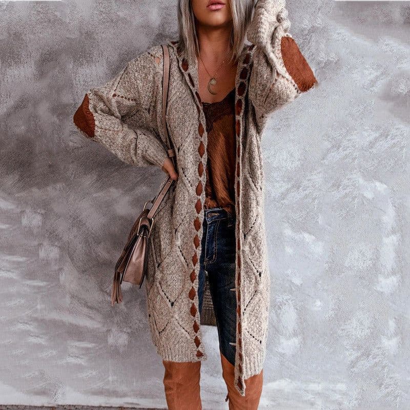 image-Women's Long Sleeve Hooded Cardigan Sweater Knit Coat M110