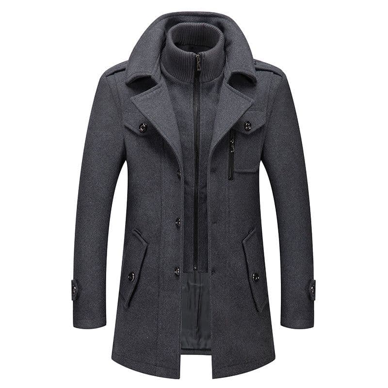 image-Men's Business Woolen Coat Double-Neck Winter Fashion Overcoat