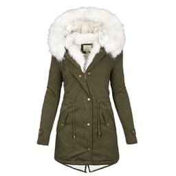 image-Women's Hooded Fleece Windbreaker Coat with Fur Collar