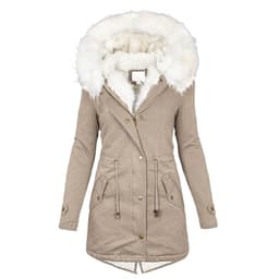 image-Women's Hooded Fleece Windbreaker Coat with Fur Collar