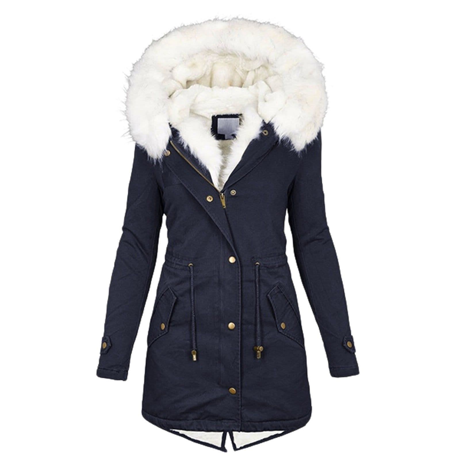 image-Women's Hooded Fleece Windbreaker Coat with Fur Collar