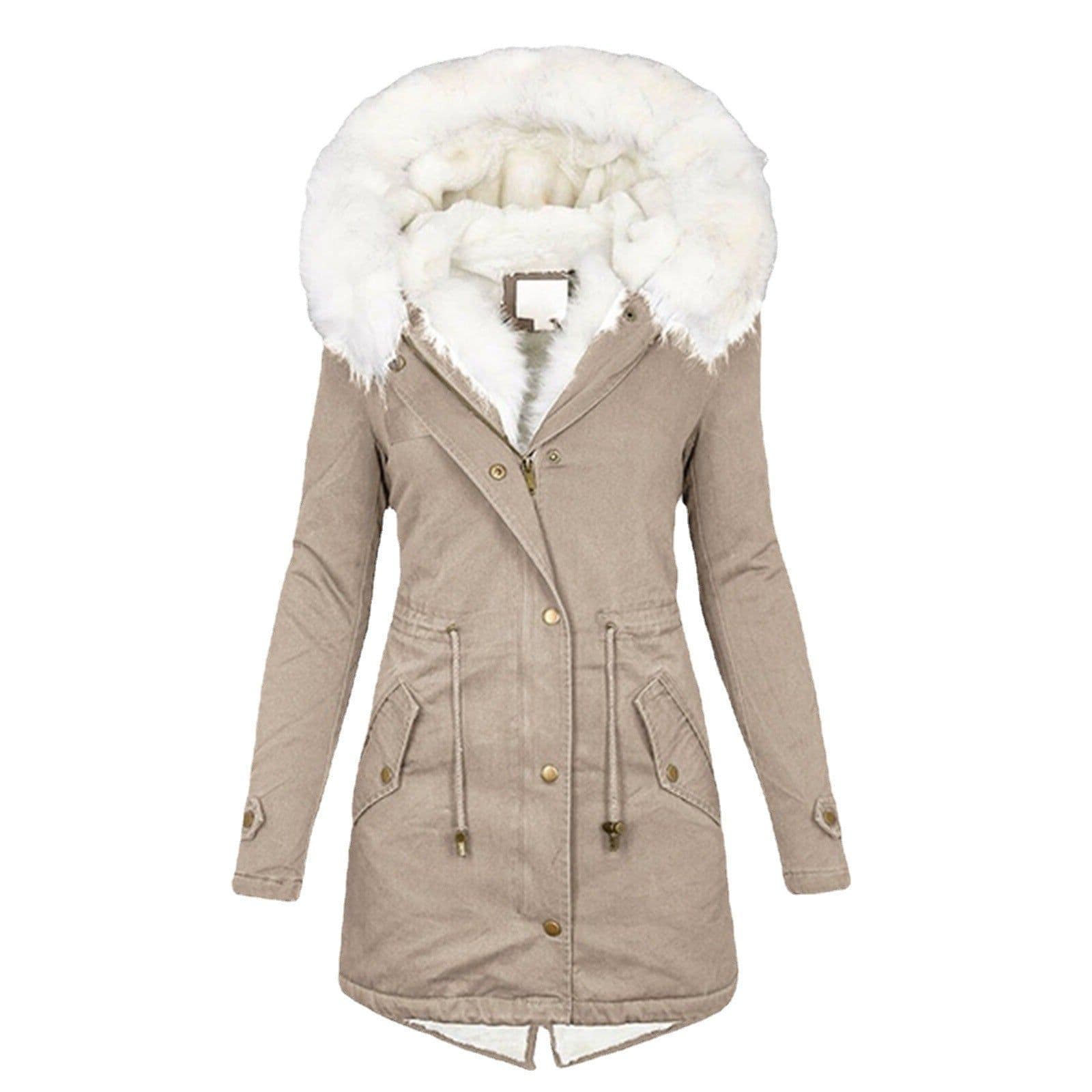 image-Women's Hooded Fleece Windbreaker Coat with Fur Collar