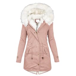 image-Women's Hooded Fleece Windbreaker Coat with Fur Collar