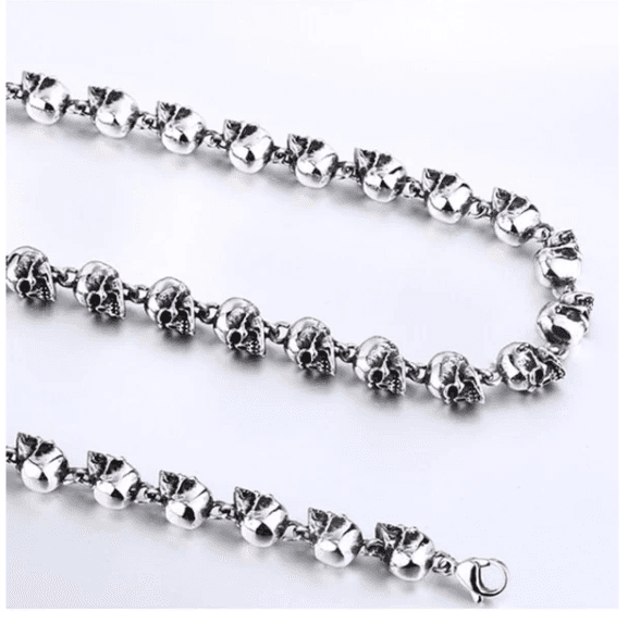 image-beier retro skull necklace men's titanium steel 65cm
