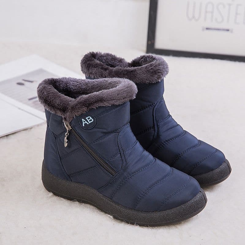 image-SALU Women's Winter Ankle Boots Flat Heel Side Zip Cotton Lined