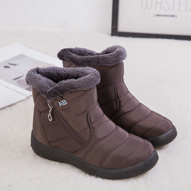 image-SALU Women's Winter Ankle Boots Flat Heel Side Zip Cotton Lined