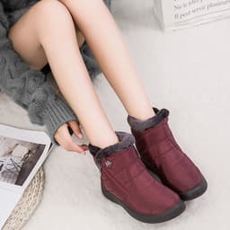 image-SALU Women's Winter Ankle Boots Flat Heel Side Zip Cotton Lined