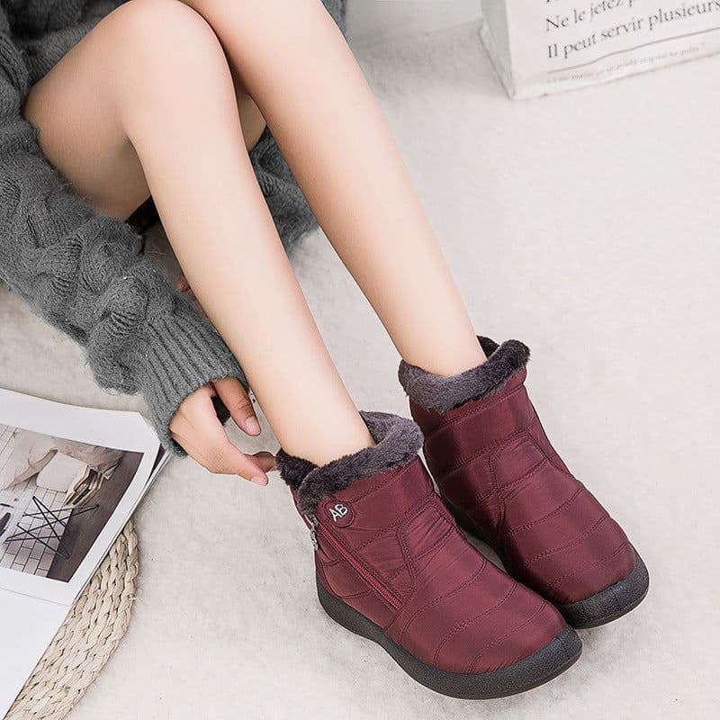 image-SALU Women's Winter Ankle Boots Flat Heel Side Zip Cotton Lined
