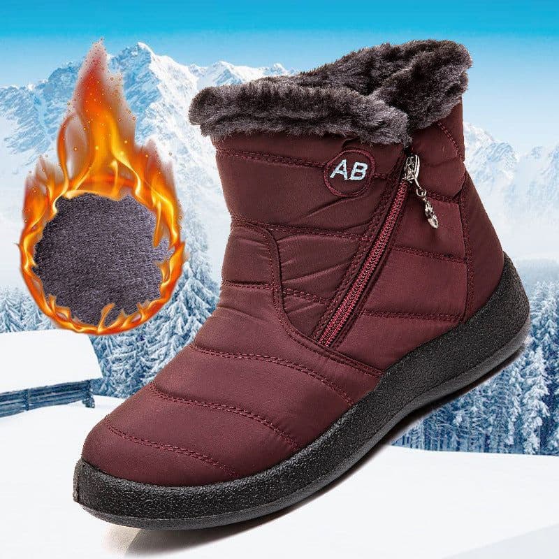 image-SALU Women's Winter Ankle Boots Flat Heel Side Zip Cotton Lined