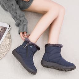 image-SALU Women's Winter Ankle Boots Flat Heel Side Zip Cotton Lined
