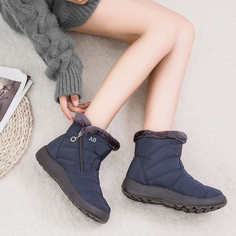 image-SALU Women's Winter Ankle Boots Flat Heel Side Zip Cotton Lined
