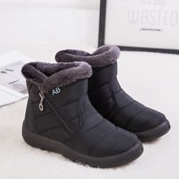 image-SALU Women's Winter Ankle Boots Flat Heel Side Zip Cotton Lined