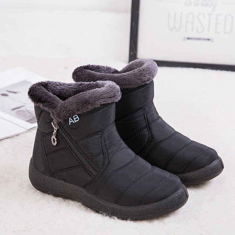 image-SALU Women's Winter Ankle Boots Flat Heel Side Zip Cotton Lined