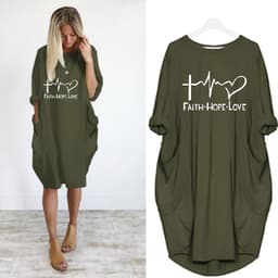 image-Women's Round Neck Long Sleeve Printed Loose Midi Dress