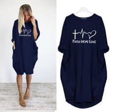 image-Women's Round Neck Long Sleeve Printed Loose Midi Dress