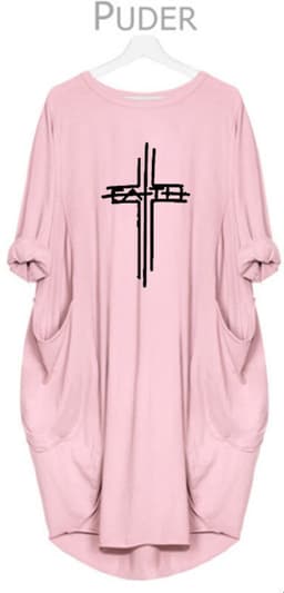 image-Women's Round Neck Long Sleeve Printed Loose Midi Dress