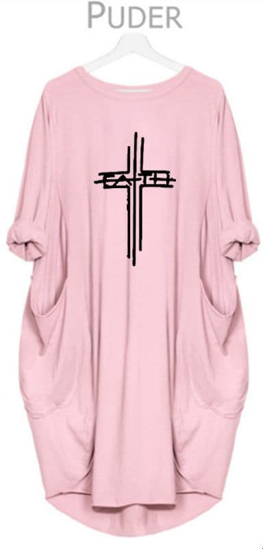 image-Women's Round Neck Long Sleeve Printed Loose Midi Dress