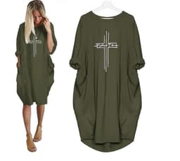 image-Women's Round Neck Long Sleeve Printed Loose Midi Dress